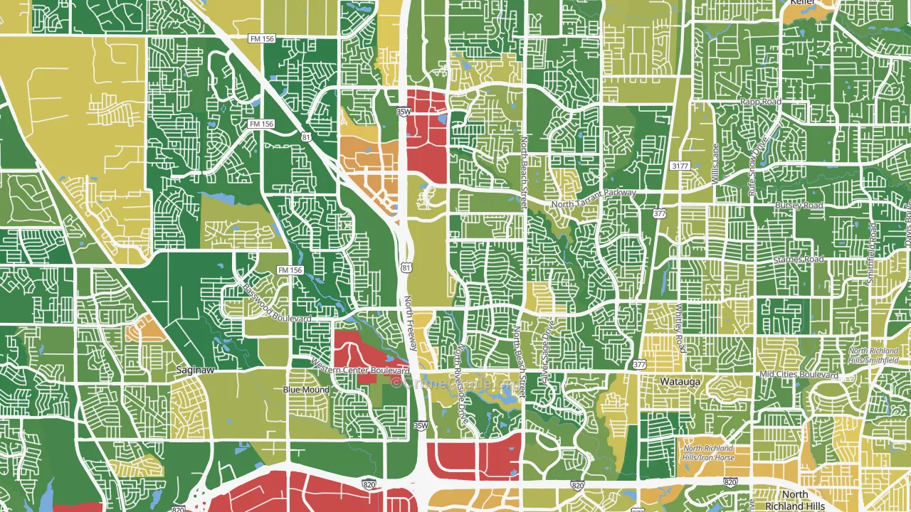 Far North Dallas-Fort Worth, Fort Worth, TX Map of Robbery Rates