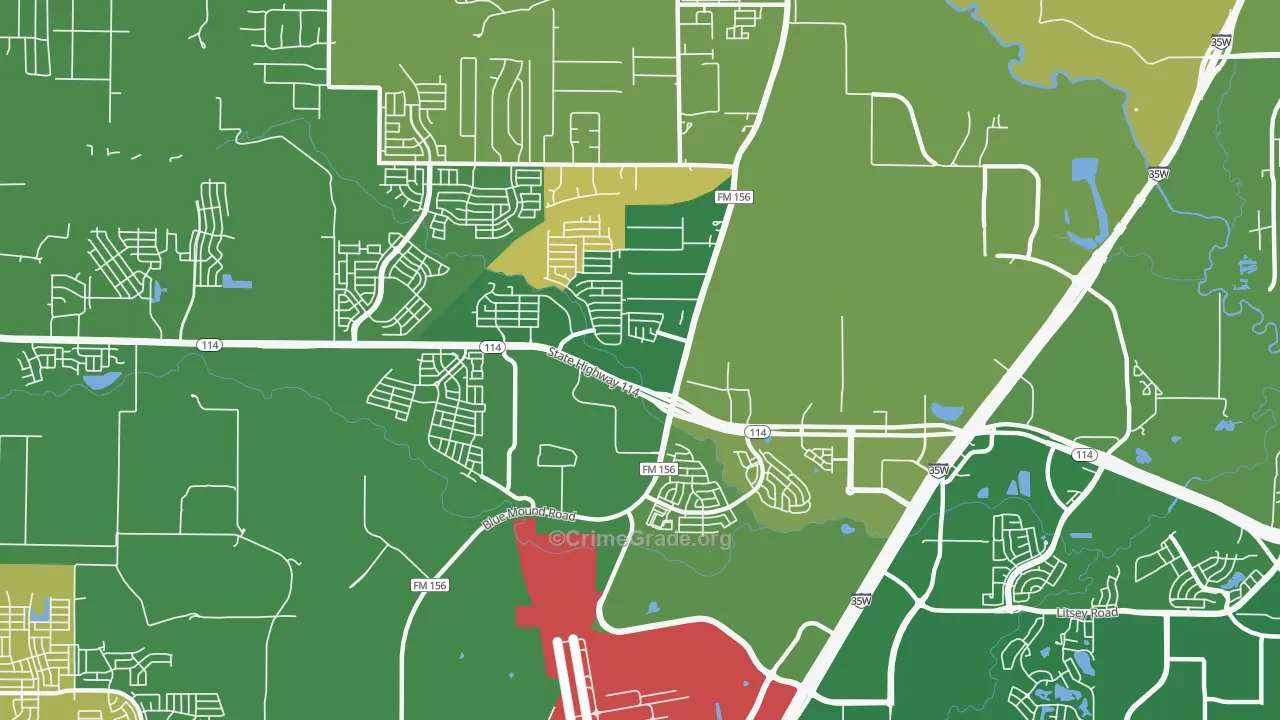 Far North Dallas-Justin, Justin, TX Map of Robbery Rates