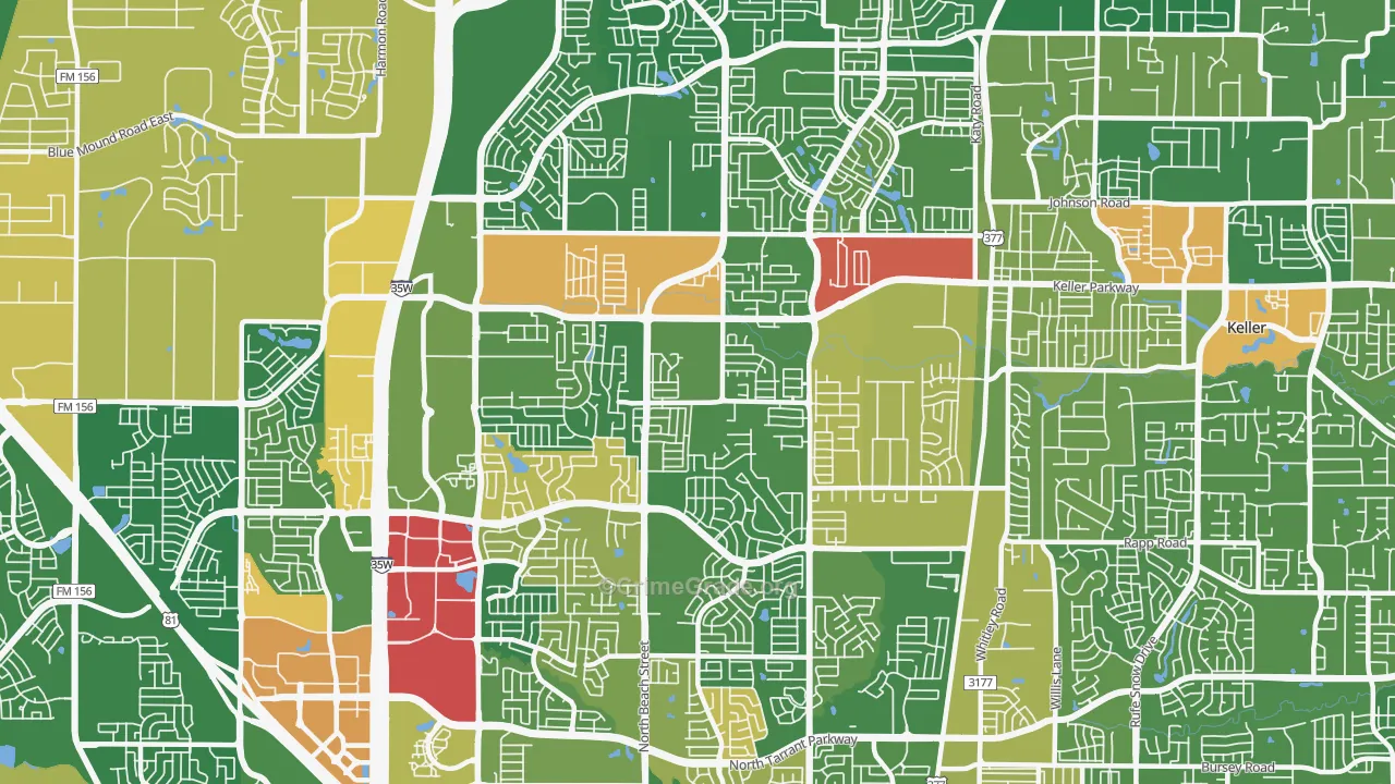 Far North Dallas-Keller, Keller, TX Map of Robbery Rates