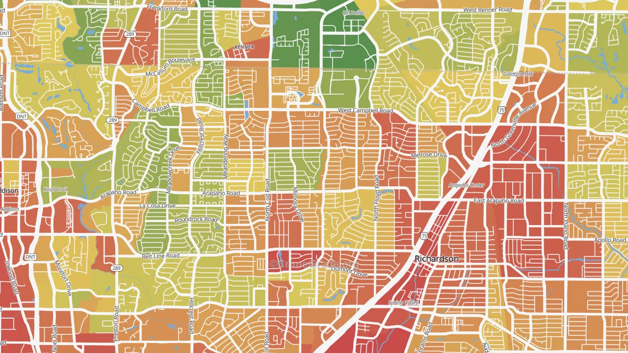 Far North Dallas-Richardson, Richardson, TX Map of Robbery Rates