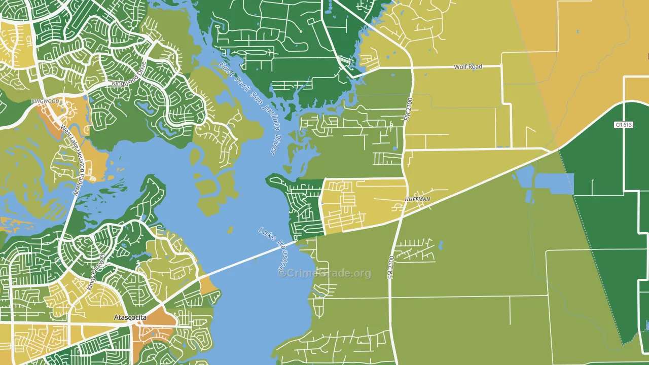 Far Northeast-Huffman, Huffman, TX Map of Robbery Rates