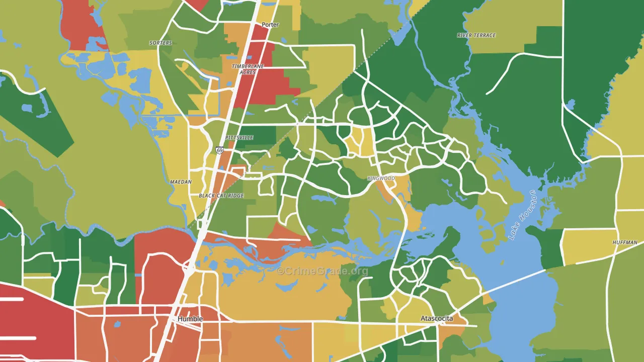 Far Northeast, Humble, TX Map of Robbery Rates