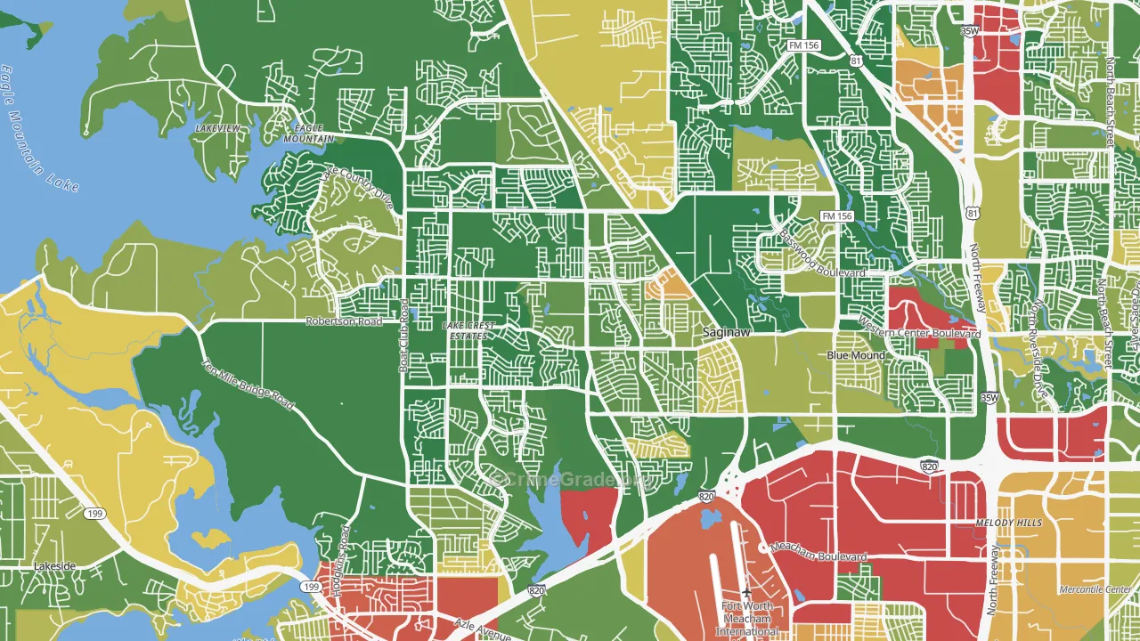 Far Northwest, Fort Worth, TX Map of Robbery Rates
