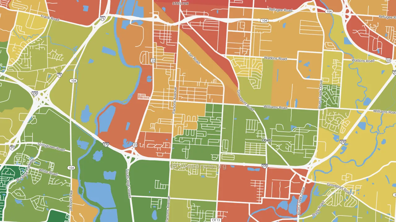 Far South, Columbus, OH Map of Robbery Rates