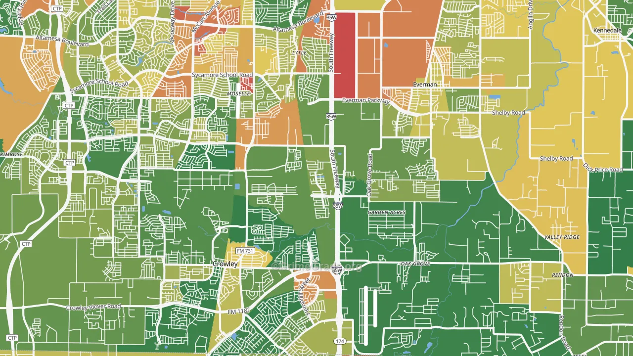 Far South, Fort Worth, TX Map of Robbery Rates