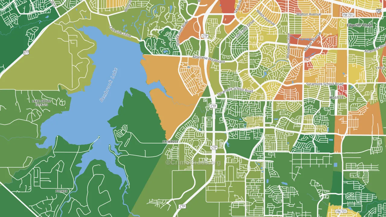 Far Southwest, Fort Worth, TX Map of Robbery Rates