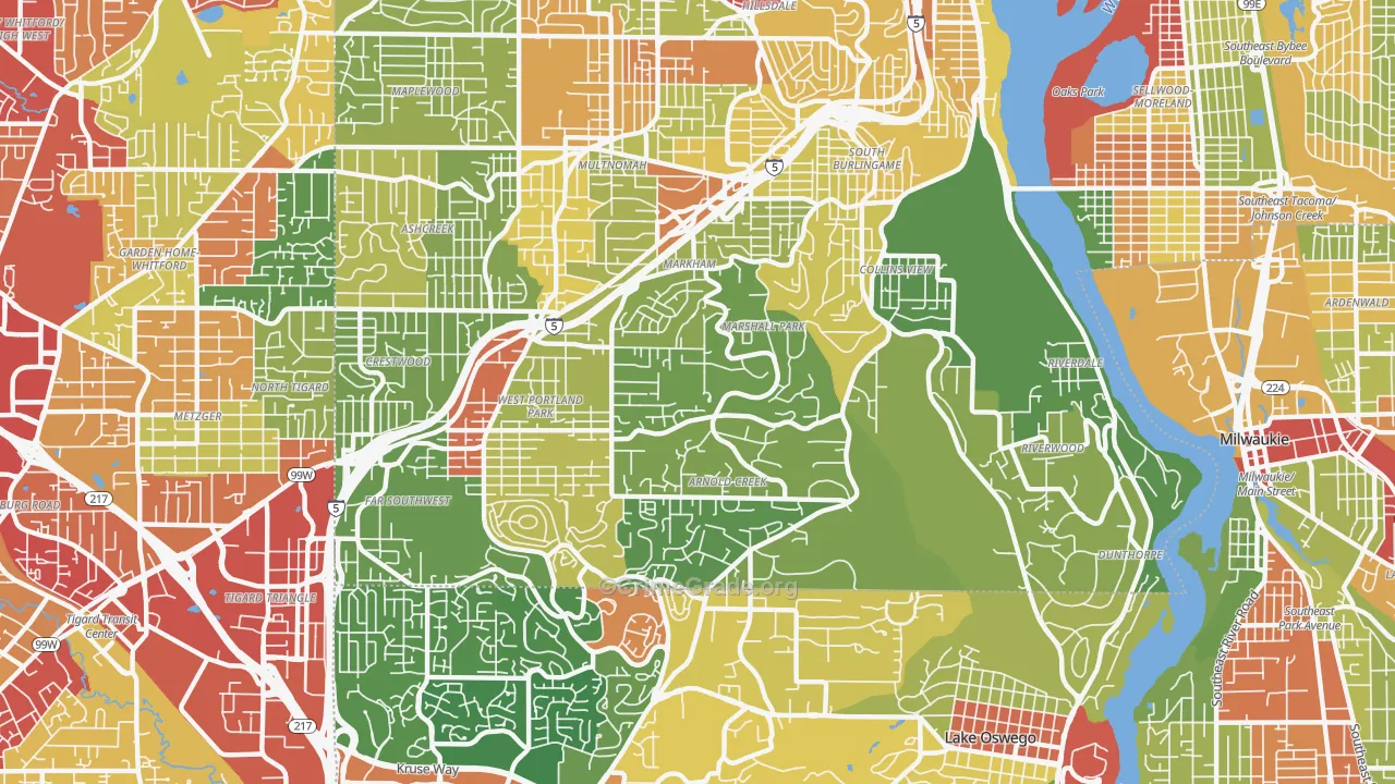 Far Southwest, Portland, OR Map of Robbery Rates