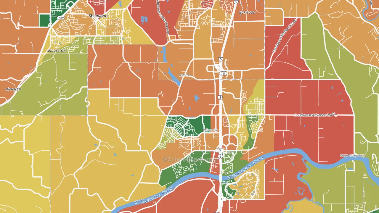 Far West, Wilsonville, OR Map of Robbery Rates