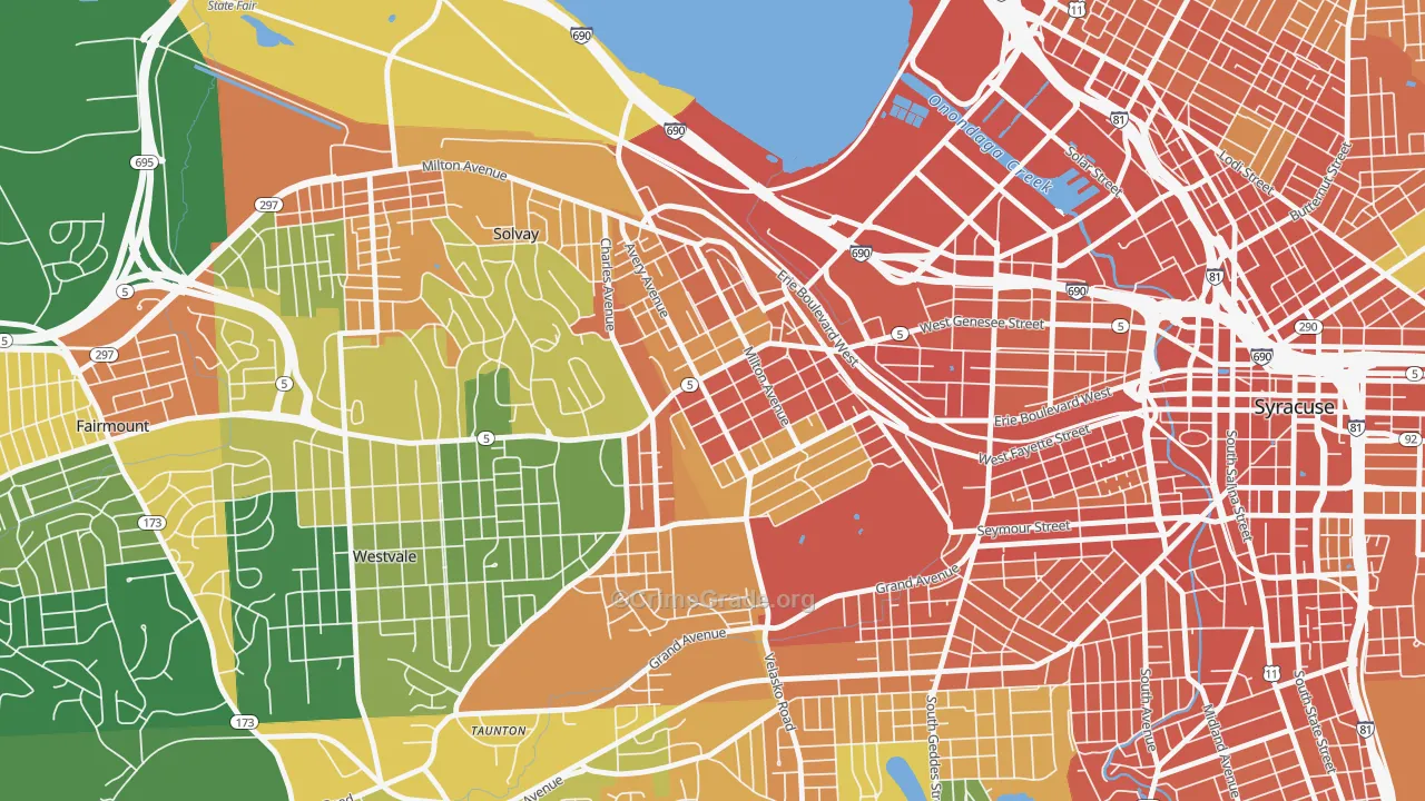 Far Westside, Syracuse, NY Map of Robbery Rates