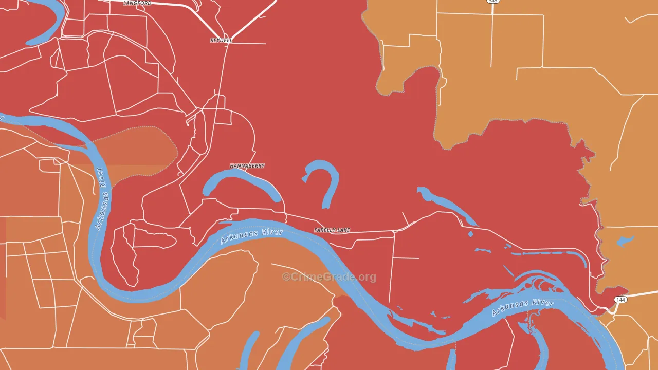 Farelly Lake, AR Map of Robbery Rates