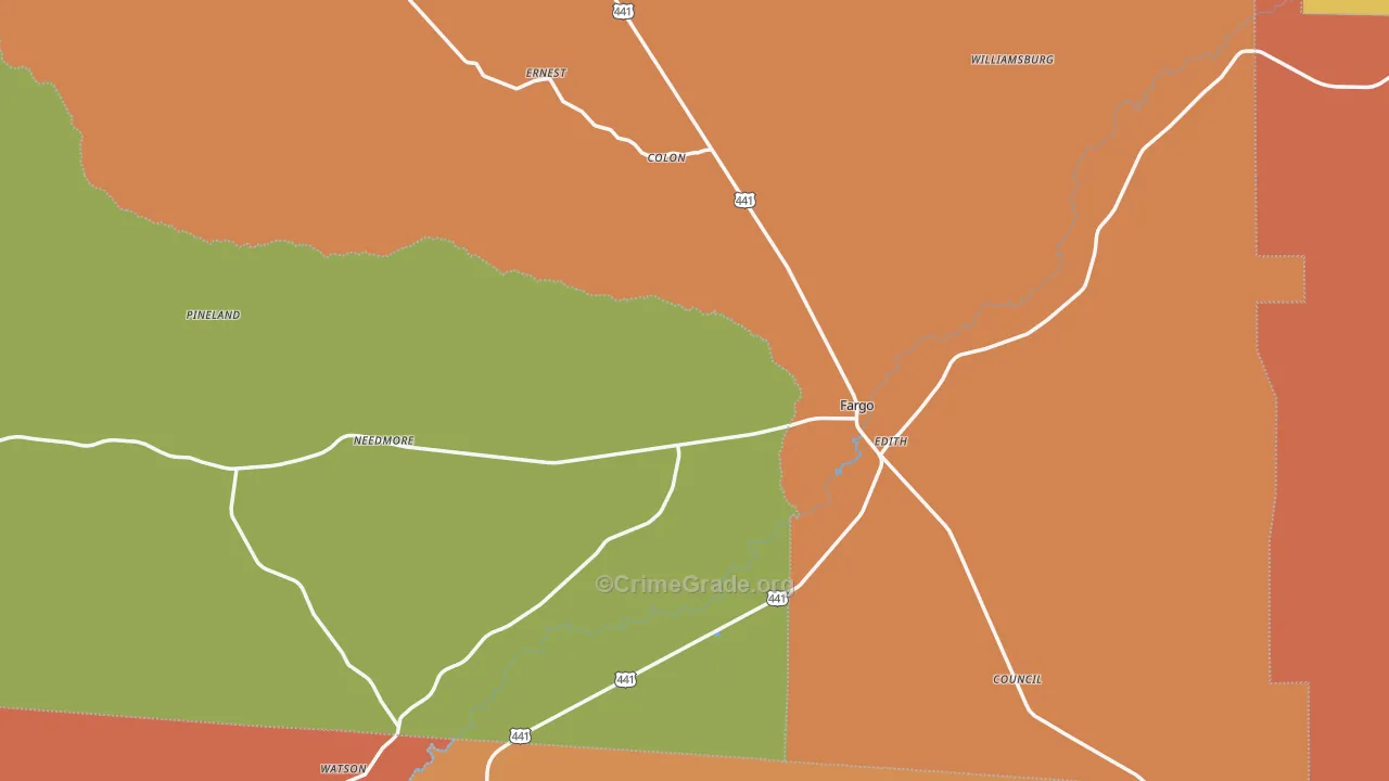 Fargo, GA Map of Robbery Rates