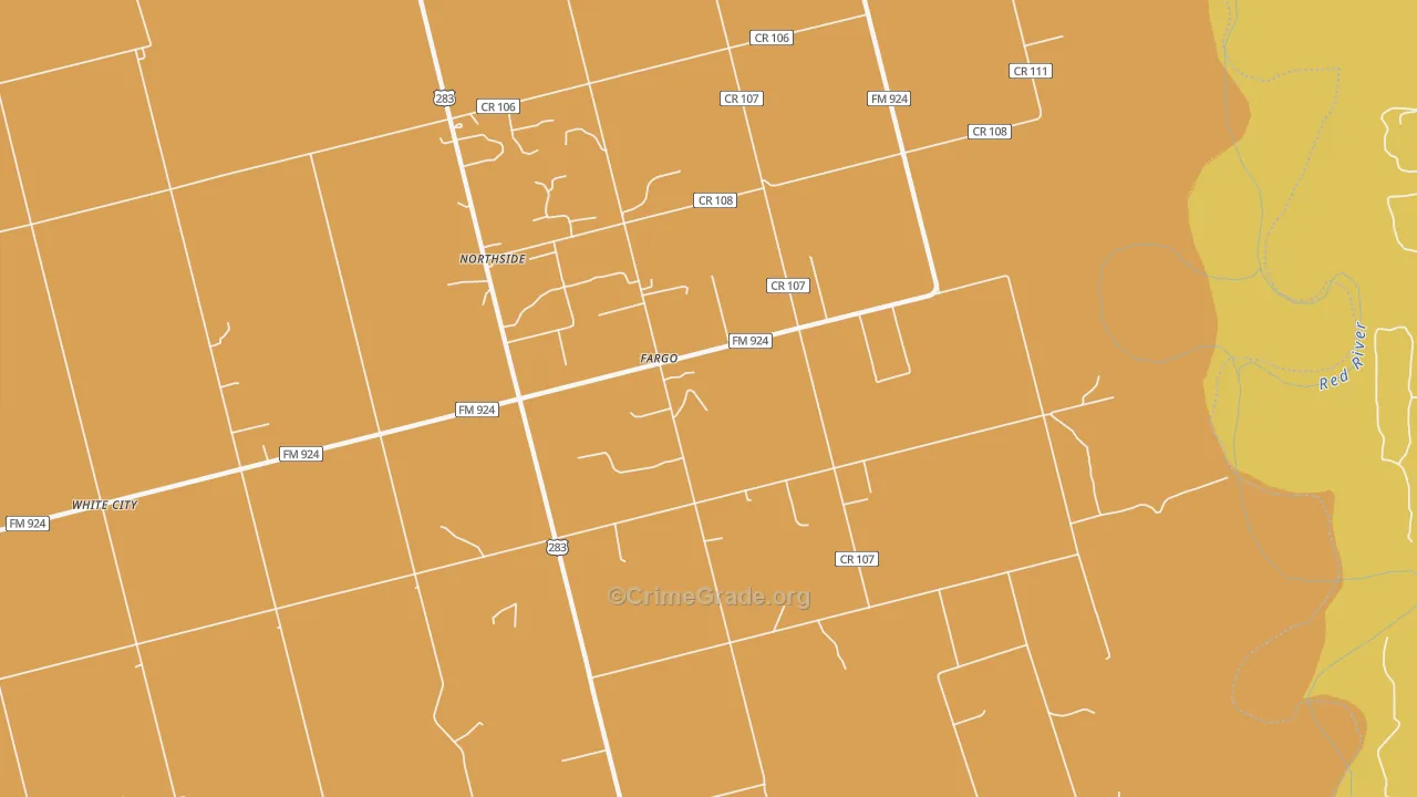 Fargo, TX Map of Robbery Rates