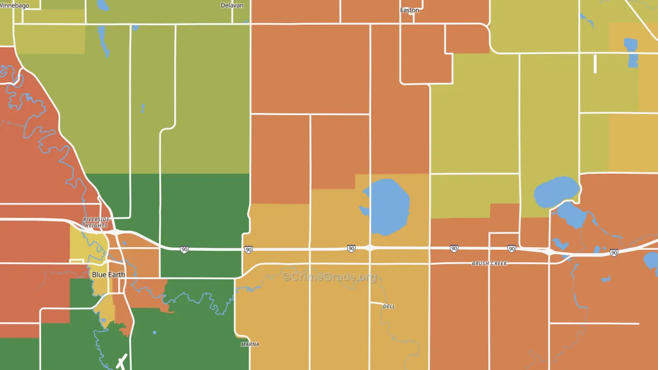 Faribault County, MN Map of Robbery Rates