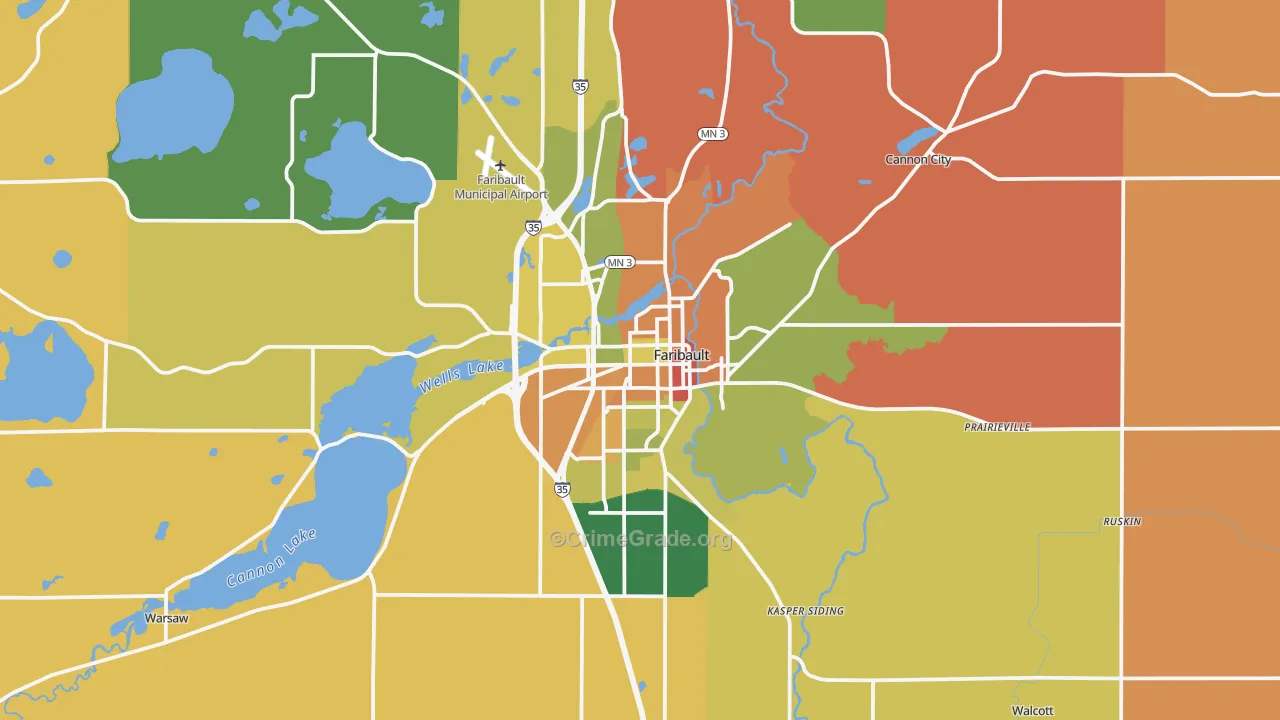 Faribault, MN Map of Robbery Rates