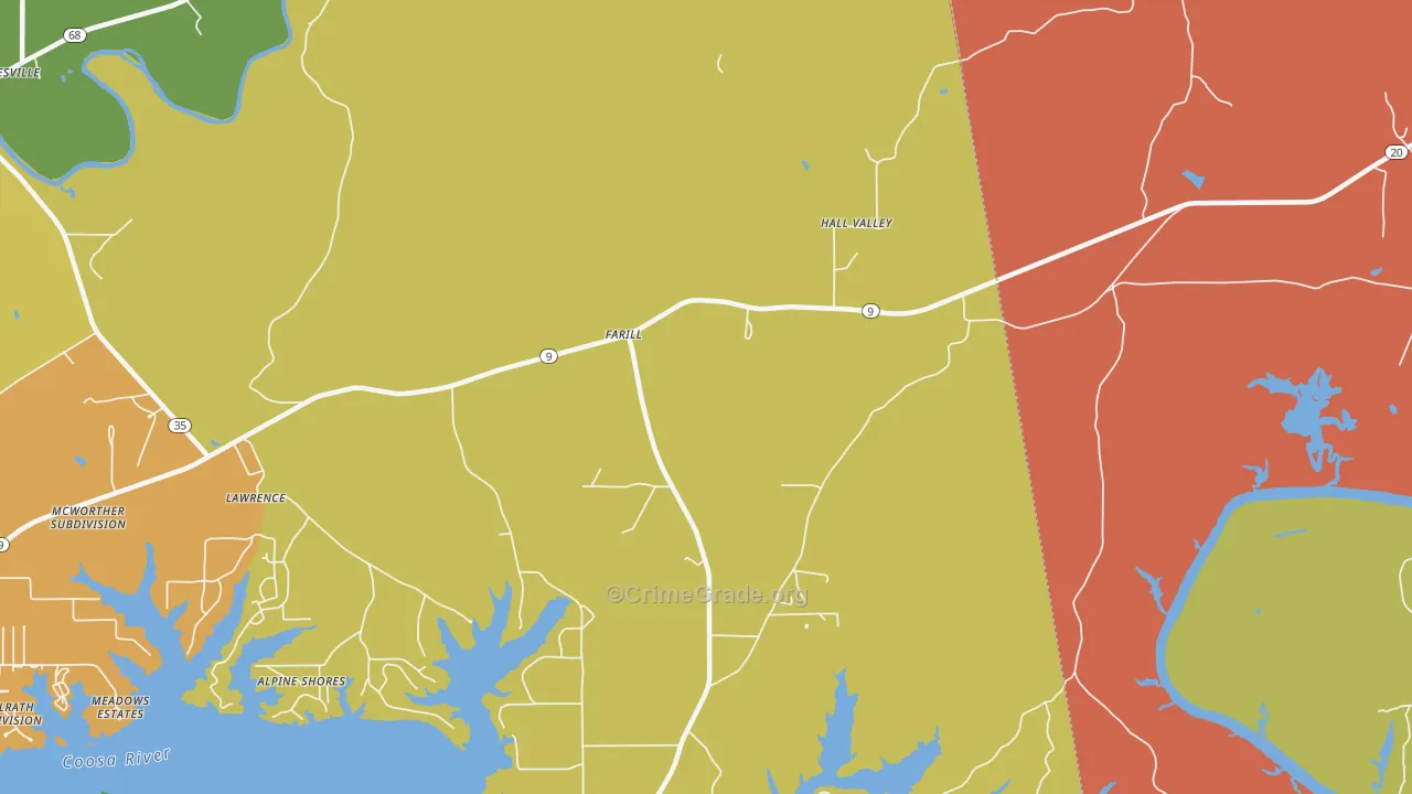 Farill, AL Map of Robbery Rates