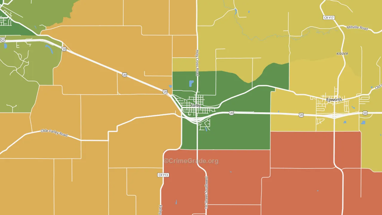 Farley, IA Map of Robbery Rates