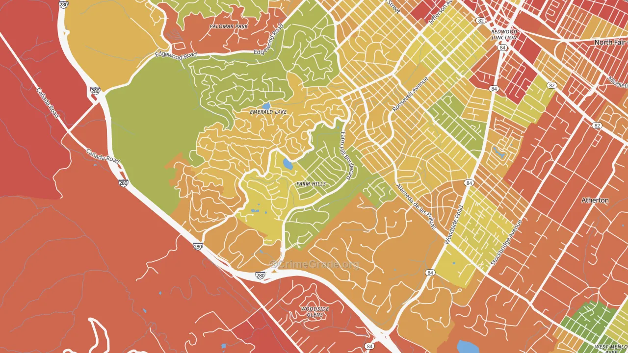 Farm Hills, Redwood City, CA Map of Robbery Rates