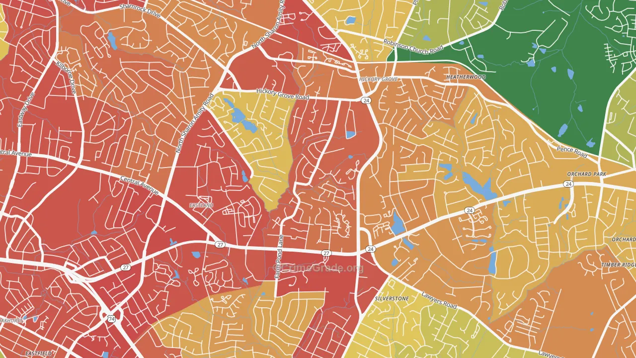Farm Pond, Charlotte, NC Map of Robbery Rates