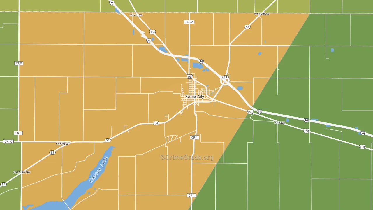 Farmer City, IL Map of Robbery Rates