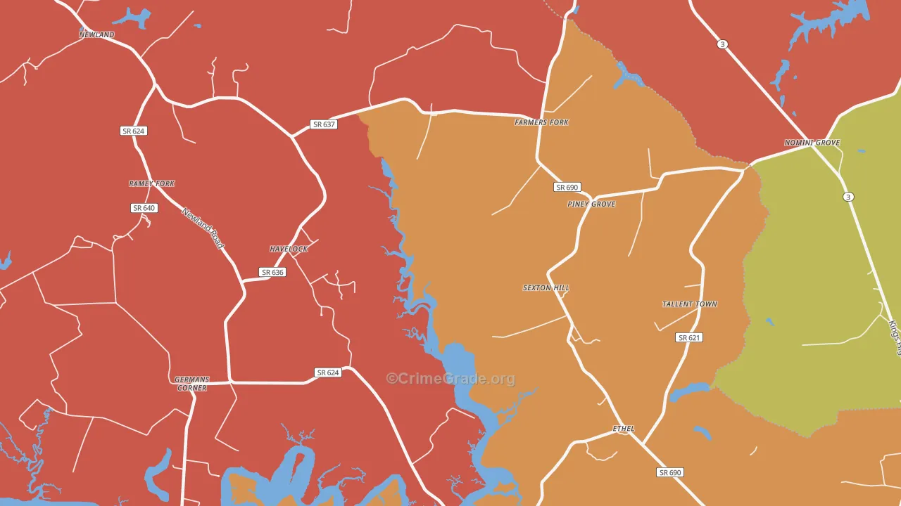 Farmers Fork, VA Map of Robbery Rates