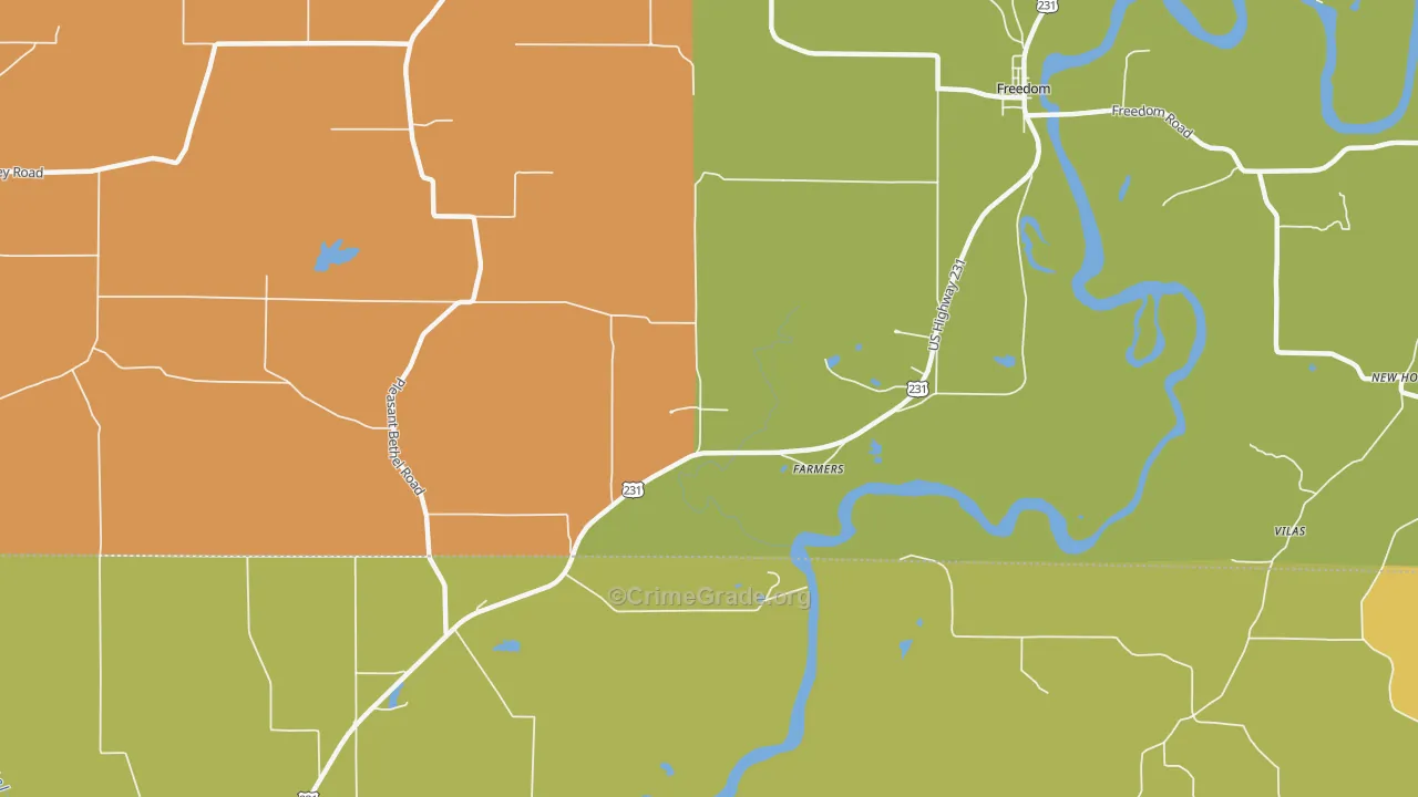 Farmers, IN Map of Robbery Rates