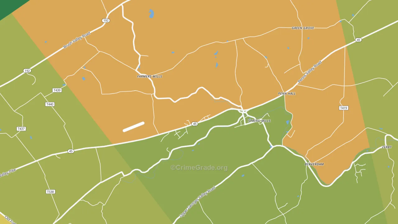 Farmers Mills, PA Map of Robbery Rates