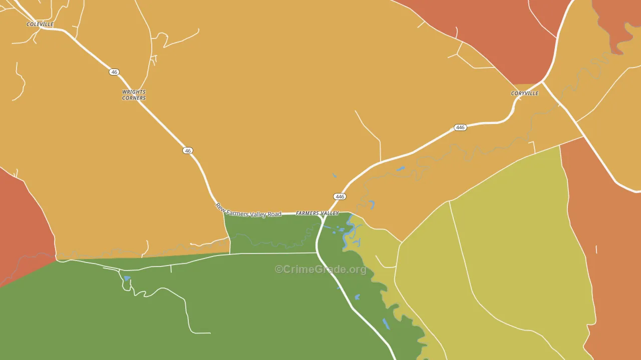 Farmers Valley, PA Map of Robbery Rates
