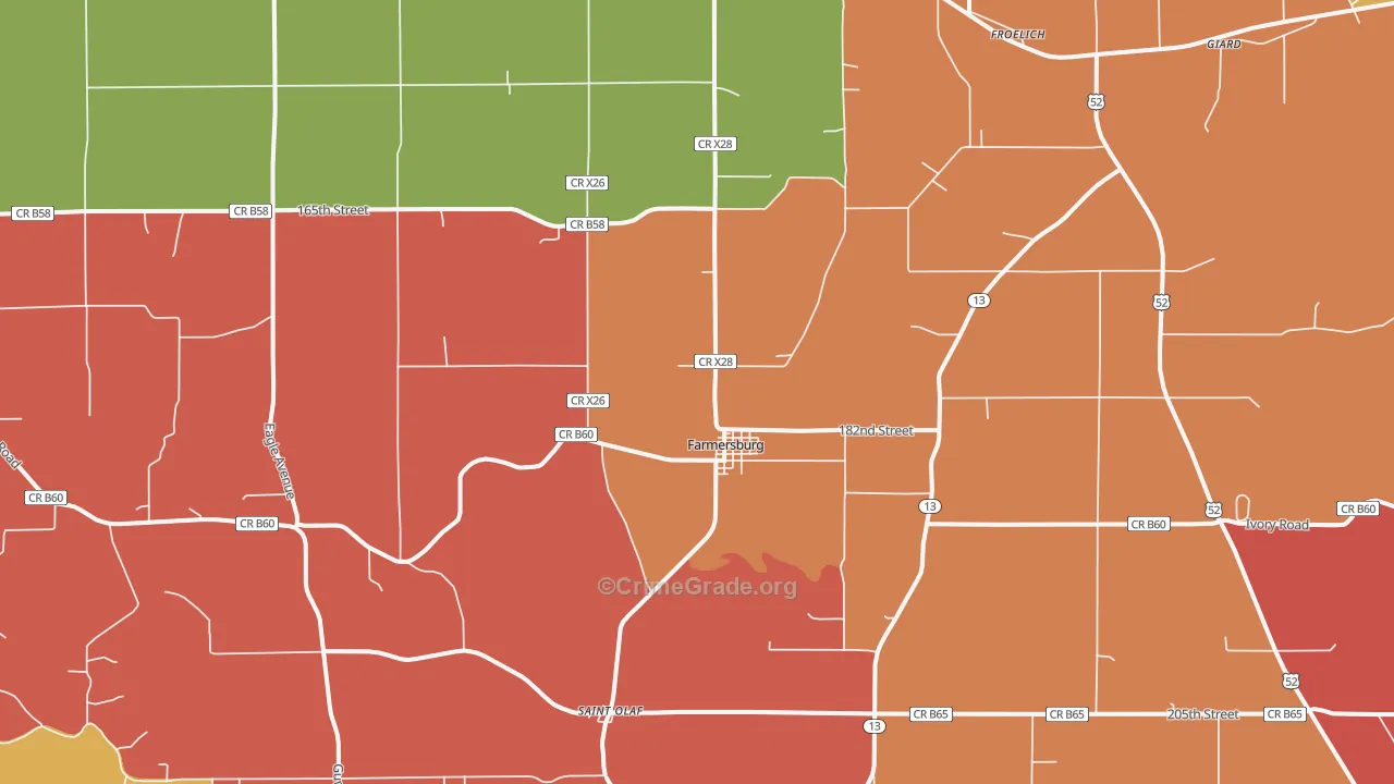 Farmersburg, IA Map of Robbery Rates