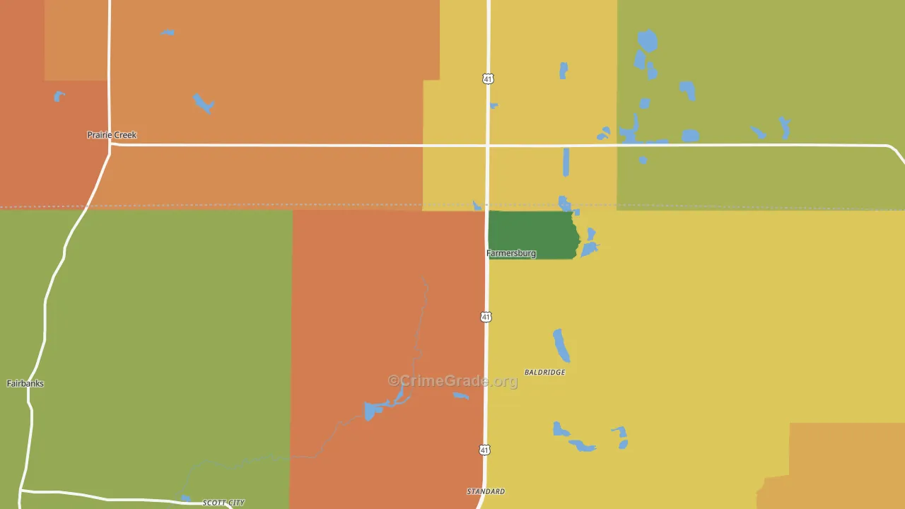 Farmersburg, IN Map of Robbery Rates