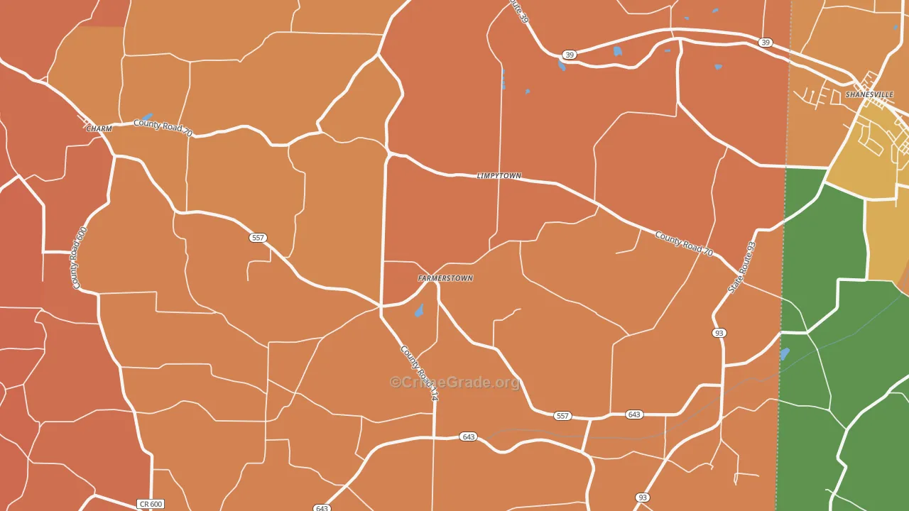 Farmerstown, OH Map of Robbery Rates