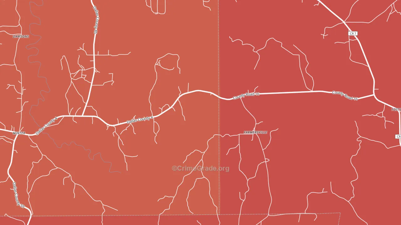 Farmersville, AL Map of Robbery Rates