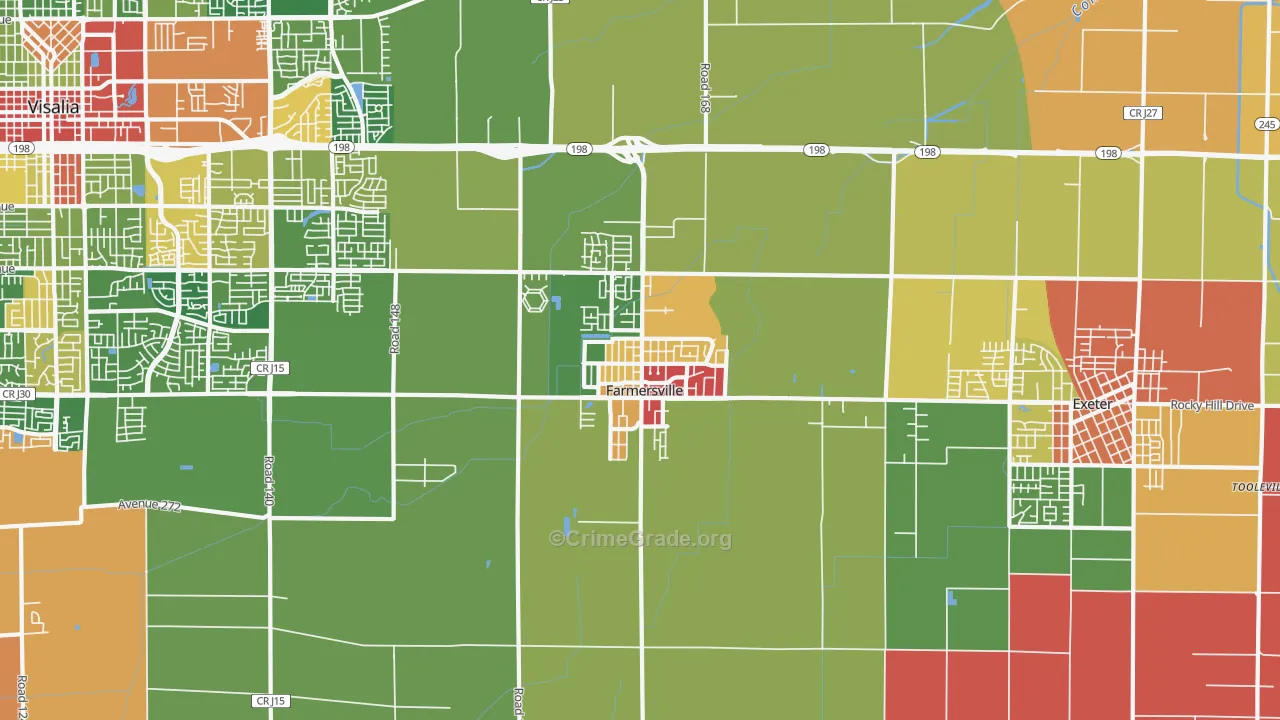Farmersville, CA Map of Robbery Rates