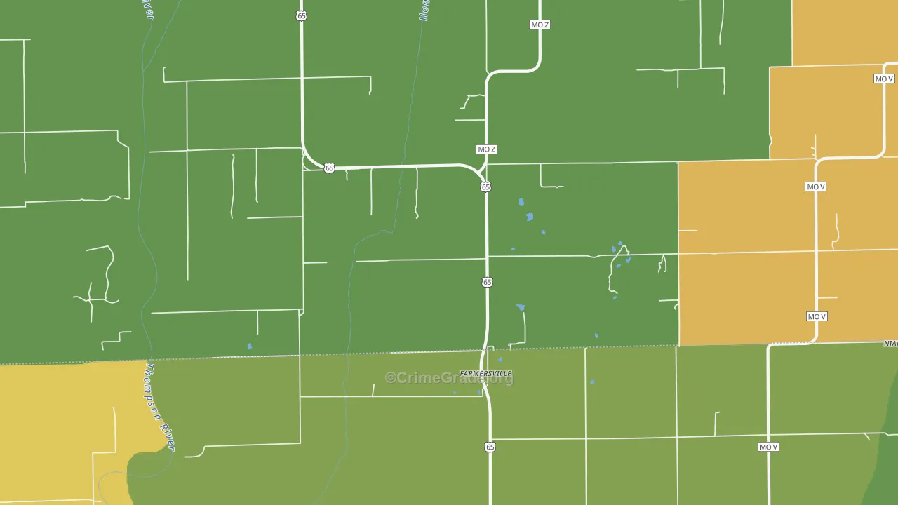 Farmersville, MO Map of Robbery Rates