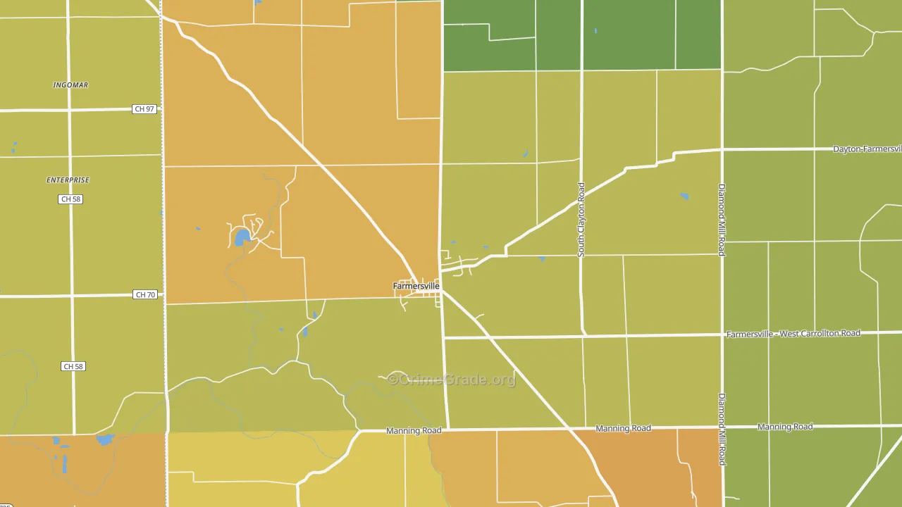 Farmersville, OH Map of Robbery Rates