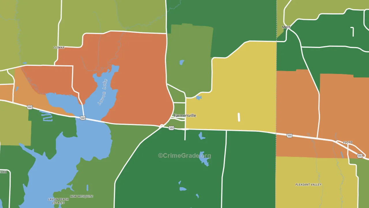 Farmersville, TX Map of Robbery Rates