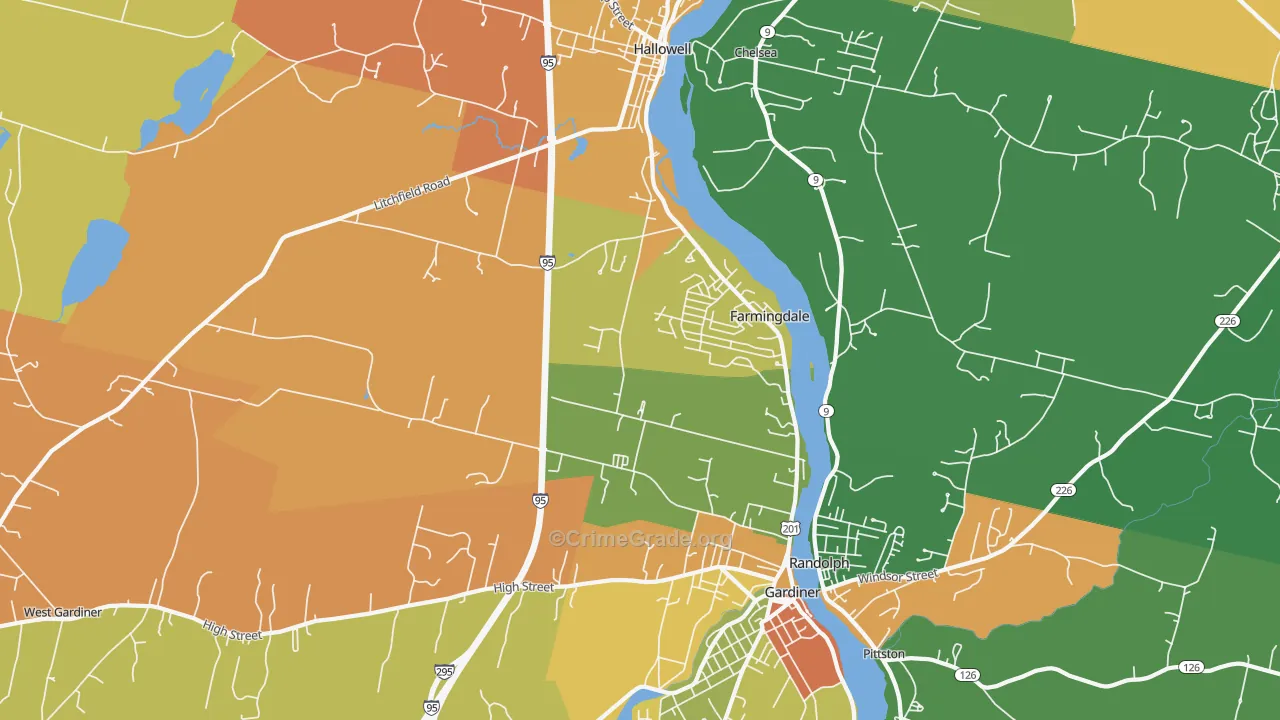 Farmingdale, ME Map of Robbery Rates