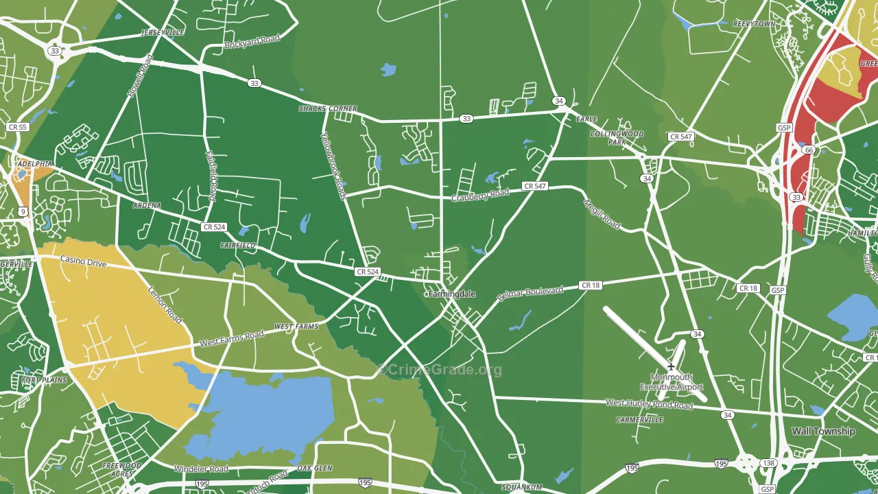 Farmingdale, NJ Map of Robbery Rates