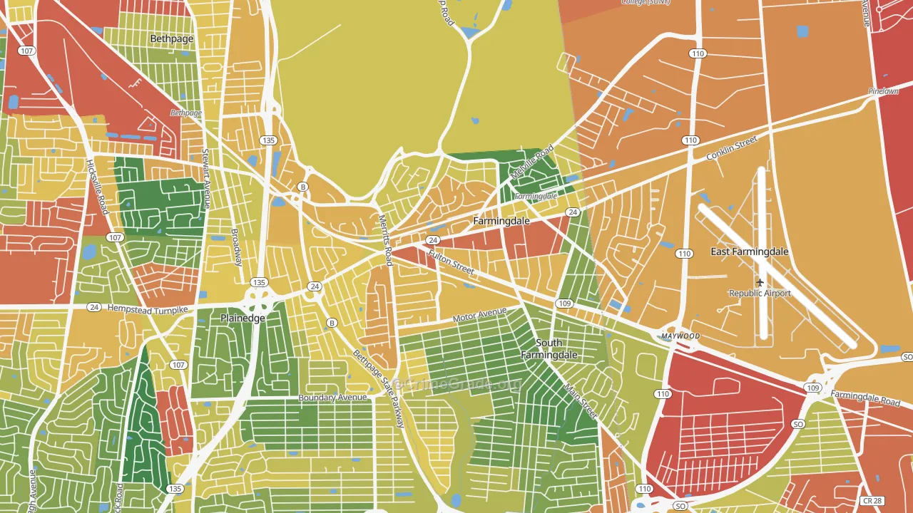 Farmingdale, NY Map of Robbery Rates