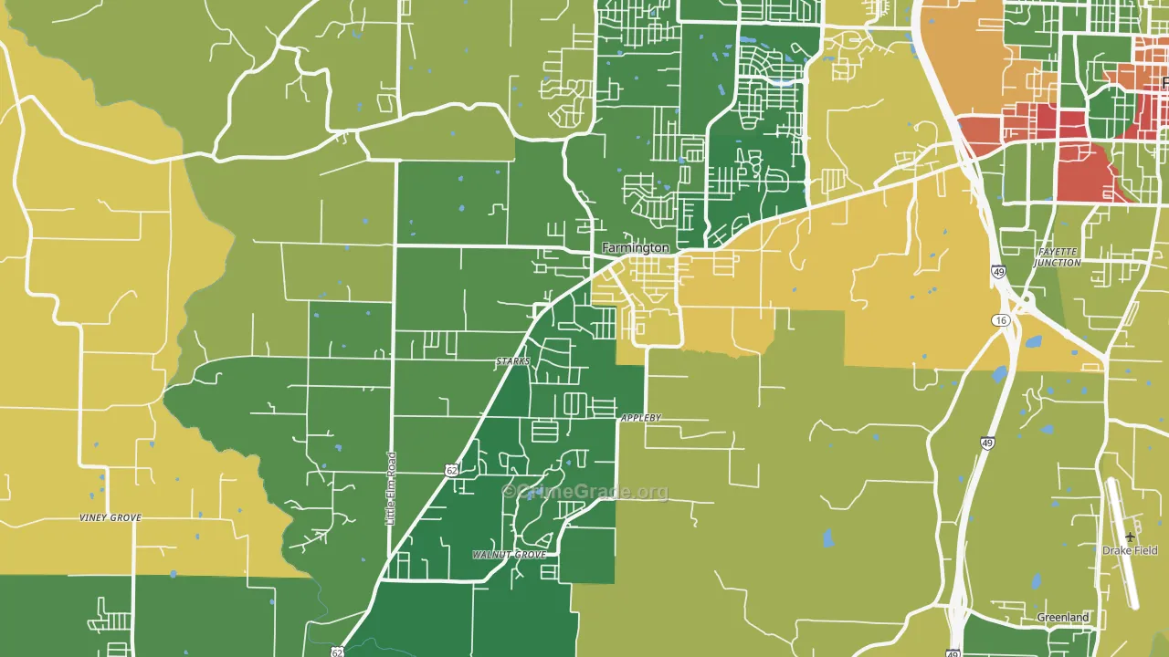 Farmington, AR Map of Robbery Rates