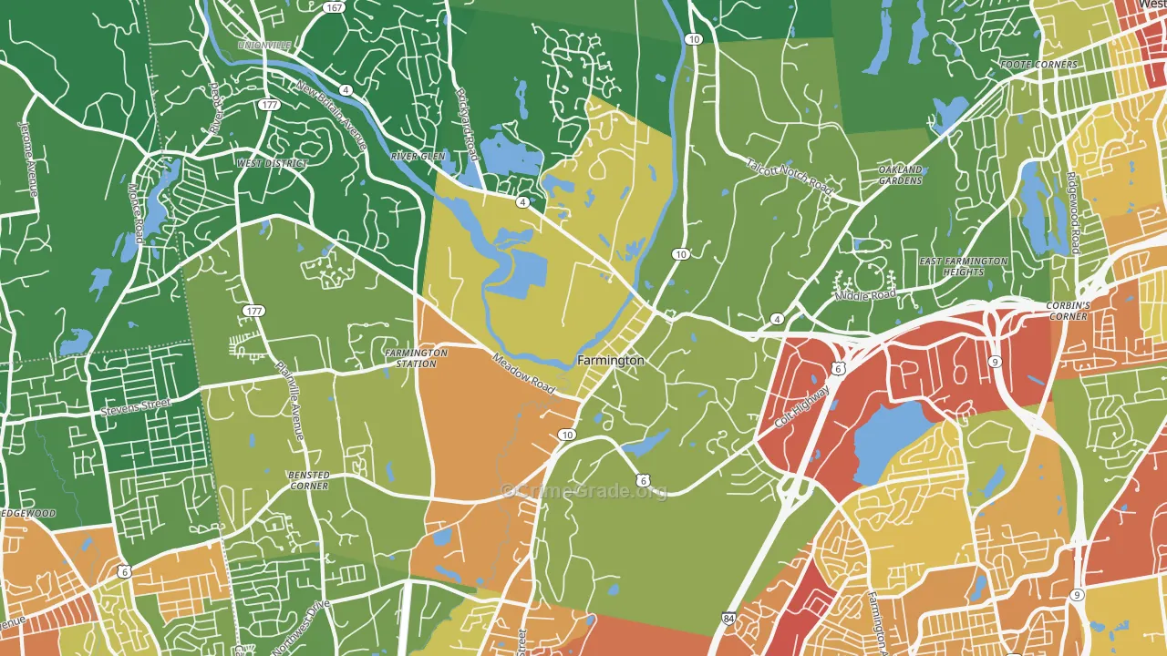 Farmington, CT Map of Robbery Rates