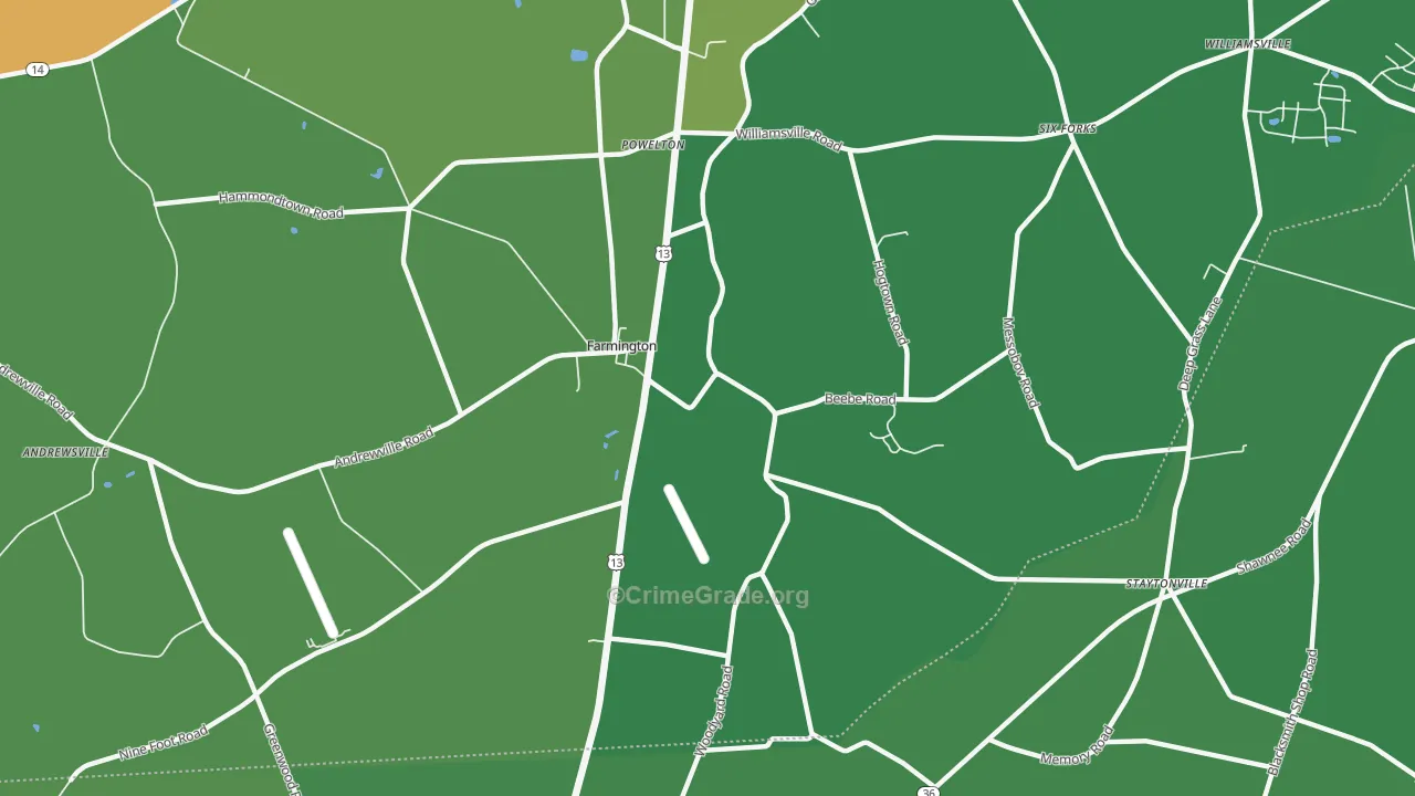 Farmington, DE Map of Robbery Rates