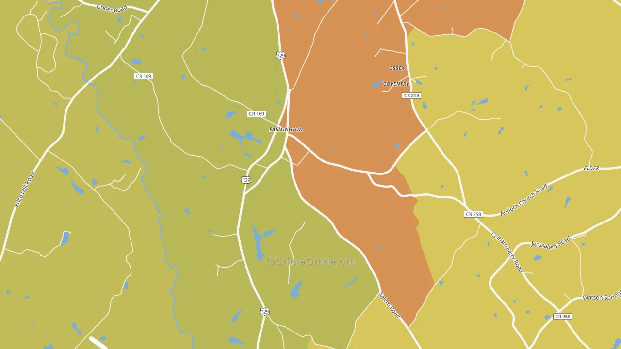 Farmington, GA Map of Robbery Rates