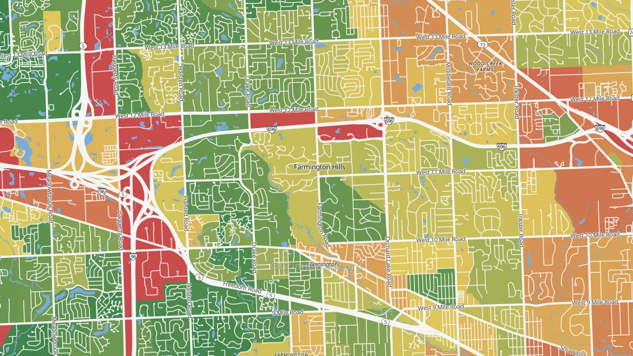 Farmington Hills, MI Map of Robbery Rates