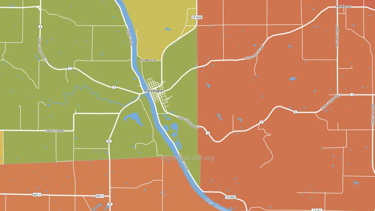 Farmington, IA Map of Robbery Rates