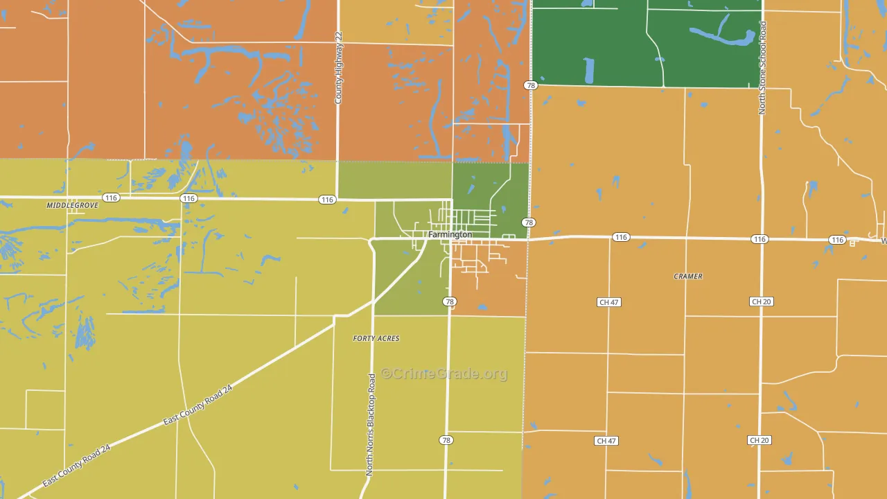 Farmington, IL Map of Robbery Rates