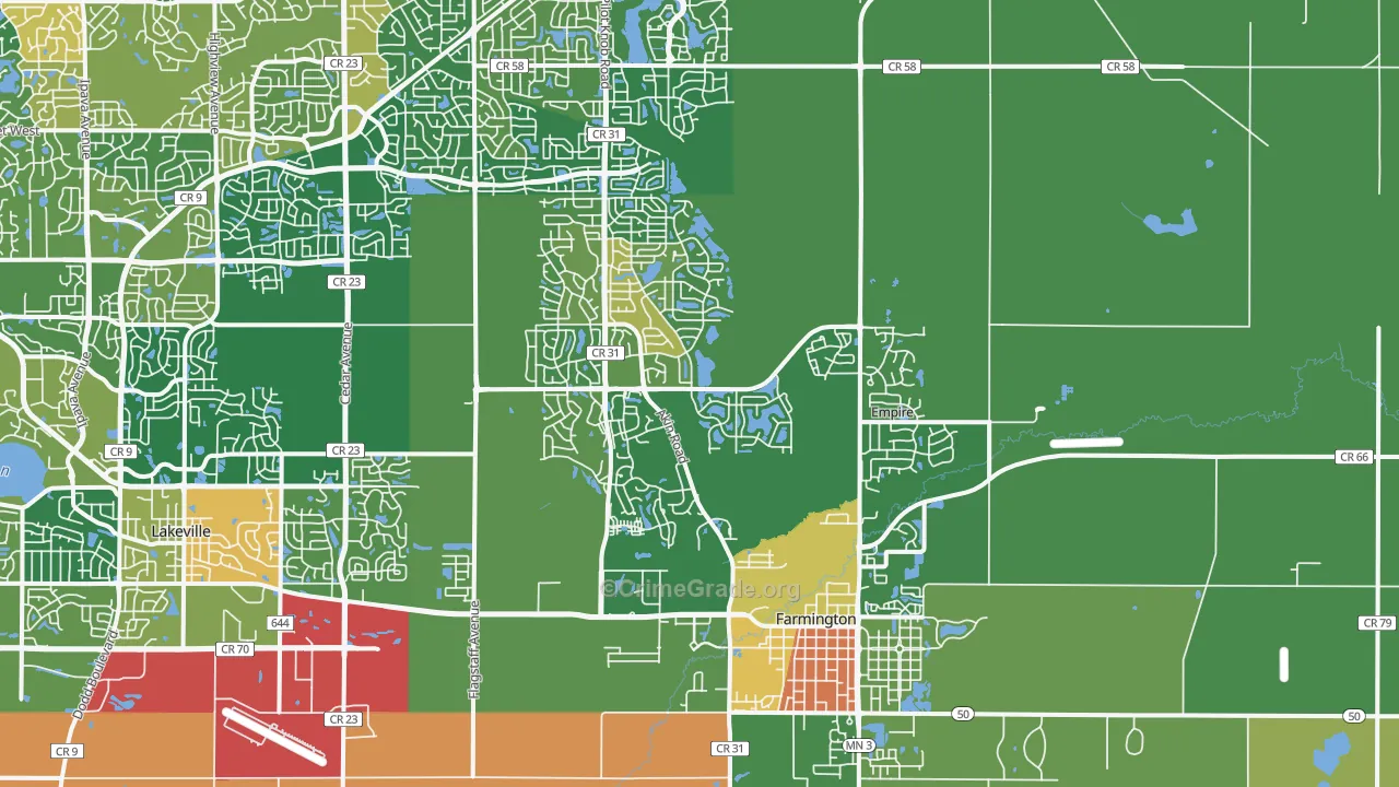 Farmington, MN Map of Robbery Rates