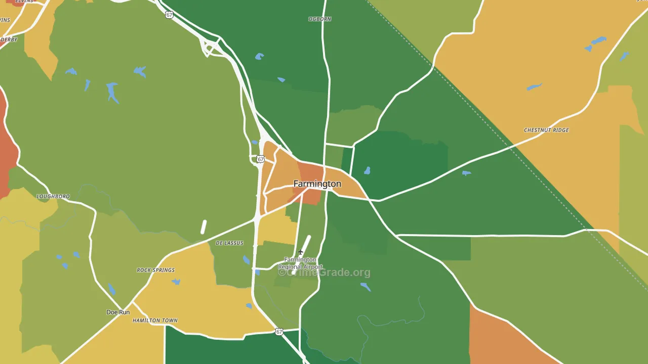 Farmington, MO Map of Robbery Rates
