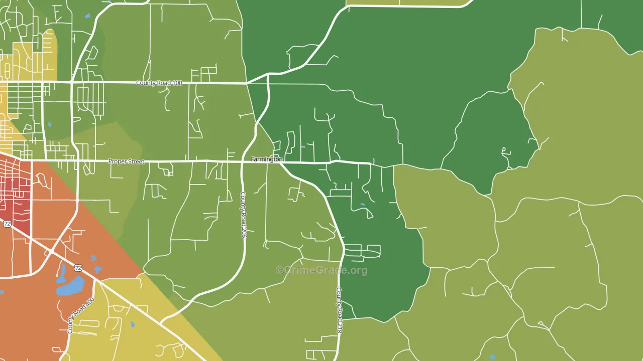 Farmington, MS Map of Robbery Rates