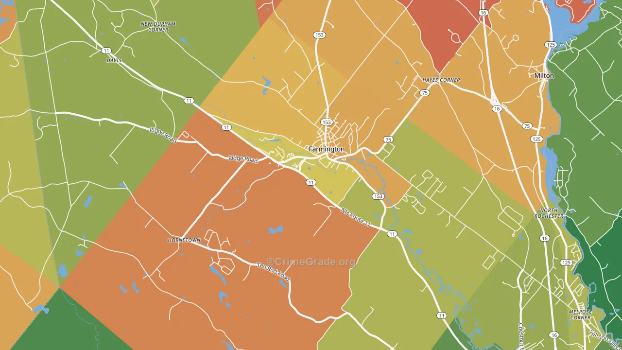 Farmington, NH Map of Robbery Rates