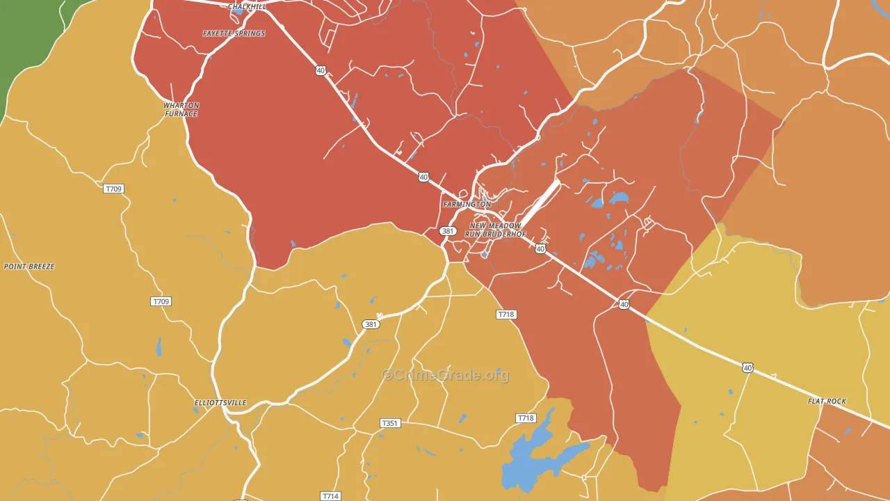 Farmington, PA Map of Robbery Rates